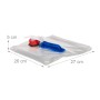 Faltbarer, transparenter Wasserkanister (20L) mit blauem Griff und rotem Hahn für Camping.