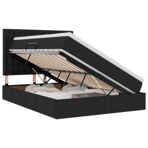 vidaXL Bett mit LED-Licht, Stoff, schwarz, 140x200 cm, mit Stauraum unter der hochgeklappten Matratze.