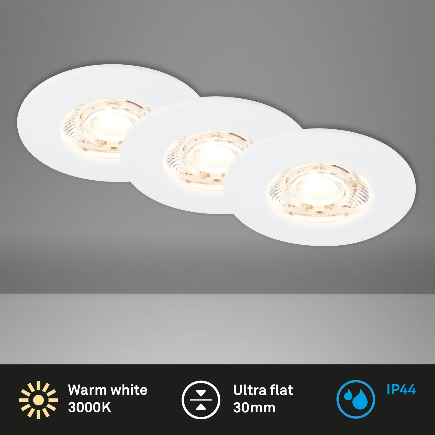 3er Set Briloner LED Einbaustrahler für Bad, IP44, warmweißes Licht.