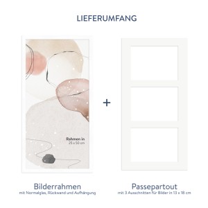 Weißer WANDStyle Galerierahmen für 3 Fotos (13x18 cm) mit Passepartout. Bilderrahmen für die Wand.