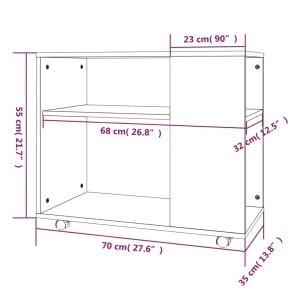 vidaXL Beistelltisch Grau Sonoma, 70x35x55 cm, Holzwerkstoff mit 2 Ebenen und Rollen.