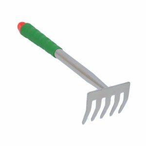 Galaflor Handrechen aus Stahl mit 5 Zinken und grünem Kunststoffgriff für Gartenarbeiten.