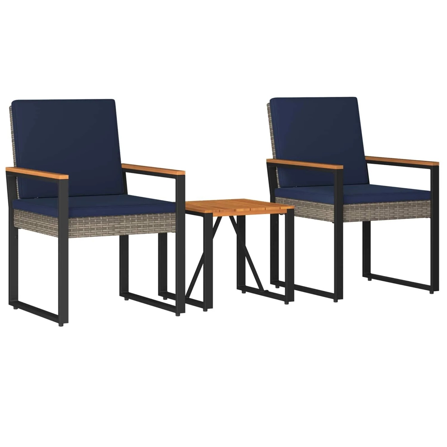 vidaXL Gartenmöbel Set 3-Tlg Grau und Marineblau Poly-Rattan 42025334