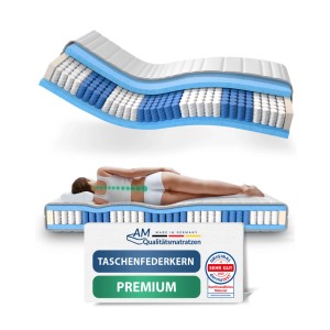 AM Premium Taschenfederkernmatratze 160x200 mit 7 Zonen und Frau beim Liegen.