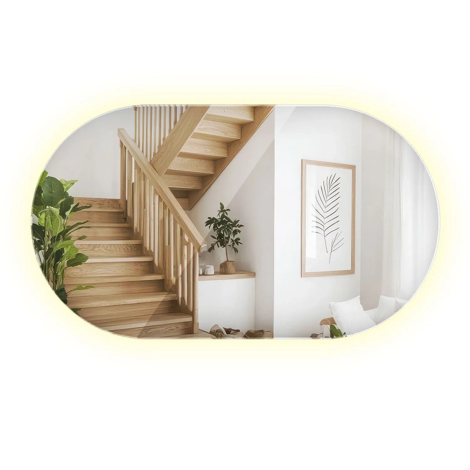 Wallfluent Ovaler LED Lichtspiegel 58x100 cm Mit Neutralweiß 4000K Beleuchtung Für Bad Und Wohnzimmer
