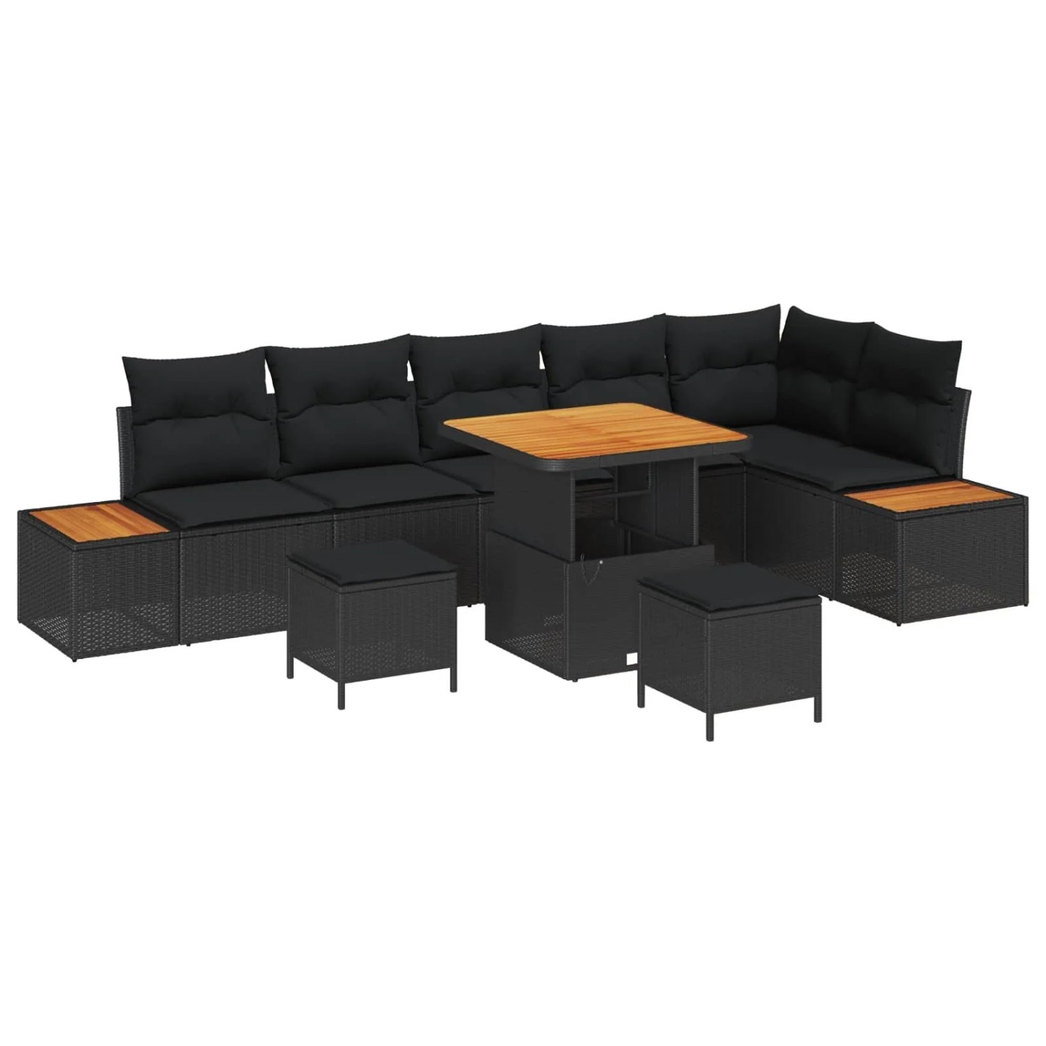 vidaXL Gartensofa-Set mit Kissen 9 Stk Schwarz Poly Rattan 3364879