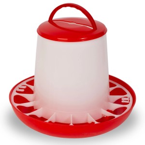EBERTH Geflügelfutterautomat, 9 kg, rot/weiß, für Hühner und Geflügel, mit Tragegriff.