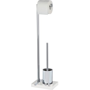 Wenko Stand WC-Garnitur Noble Weiß mit Toilettenpapierhalter und WC-Bürste.