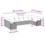 Beiges/hellgraues 10-tlg. vidaXL Garten-Sofa-Set aus Polyrattan mit Kissen, Maße eingezeichnet.