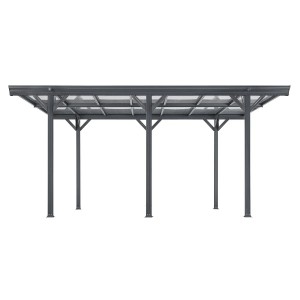Dunkelgrauer Juskys Carport 5x3 m mit Flachdach und Polycarbonatplatten.