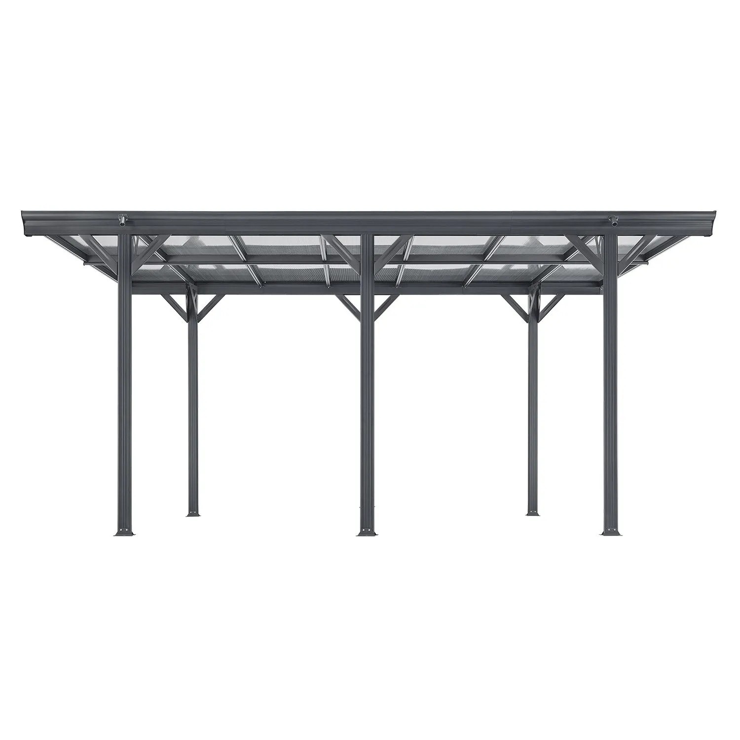 Dunkelgrauer Juskys Carport 5x3 m mit Flachdach und Polycarbonatplatten.