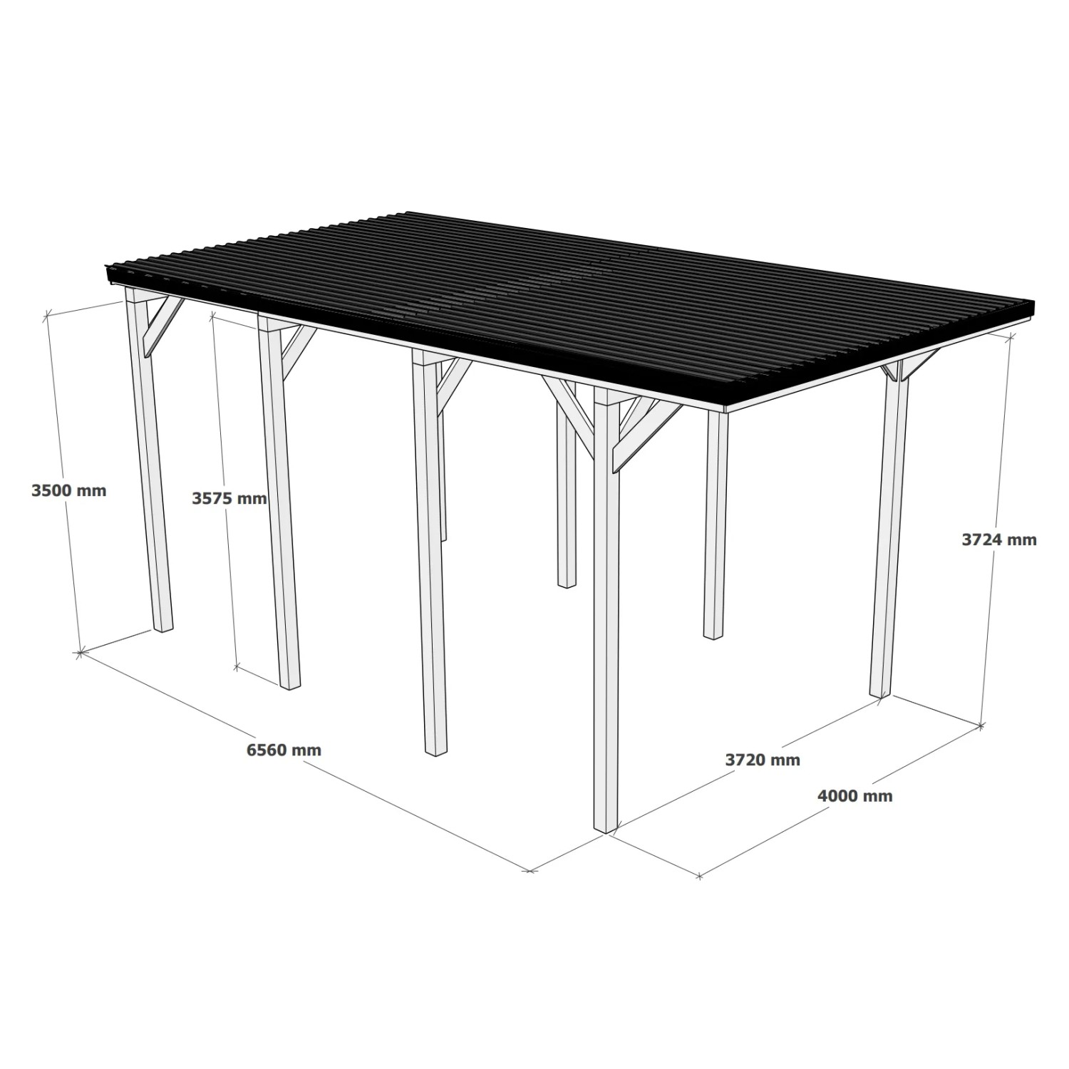 Holzbrüder Camping-Carport Ralf, 400x800 cm, mit schwarzem Blechdach. Ideal für Wohnmobile.