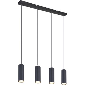 Globo Pendelleuchte Robby, 4-flammig, schwarz matt. Moderne Hängeleuchte für GU10 Leuchtmittel.