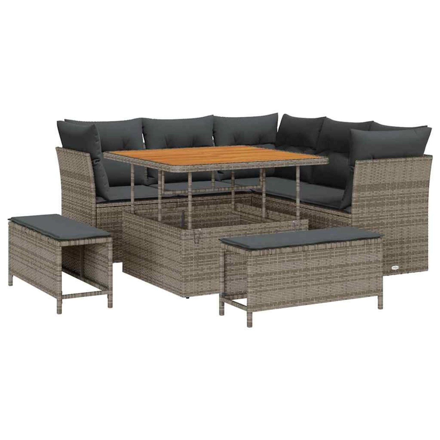 vidaXL 8-Teiliges Garten-Sofa-Set mit Kissen in Grau aus Poly Rattan und Ak günstig online kaufen