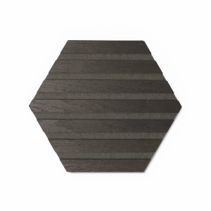 Designpaneel Hexagon Geräucherte Eiche, MDF schwarz, 26,7x30,8cm, 3er Set. Akustikpaneel für Wand und Decke.
