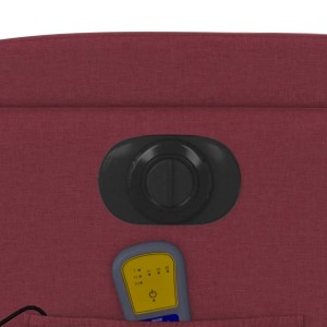 Detailansicht Massagesessel Weinrot: Bedienelemente und Fernbedienung in Seitentasche.