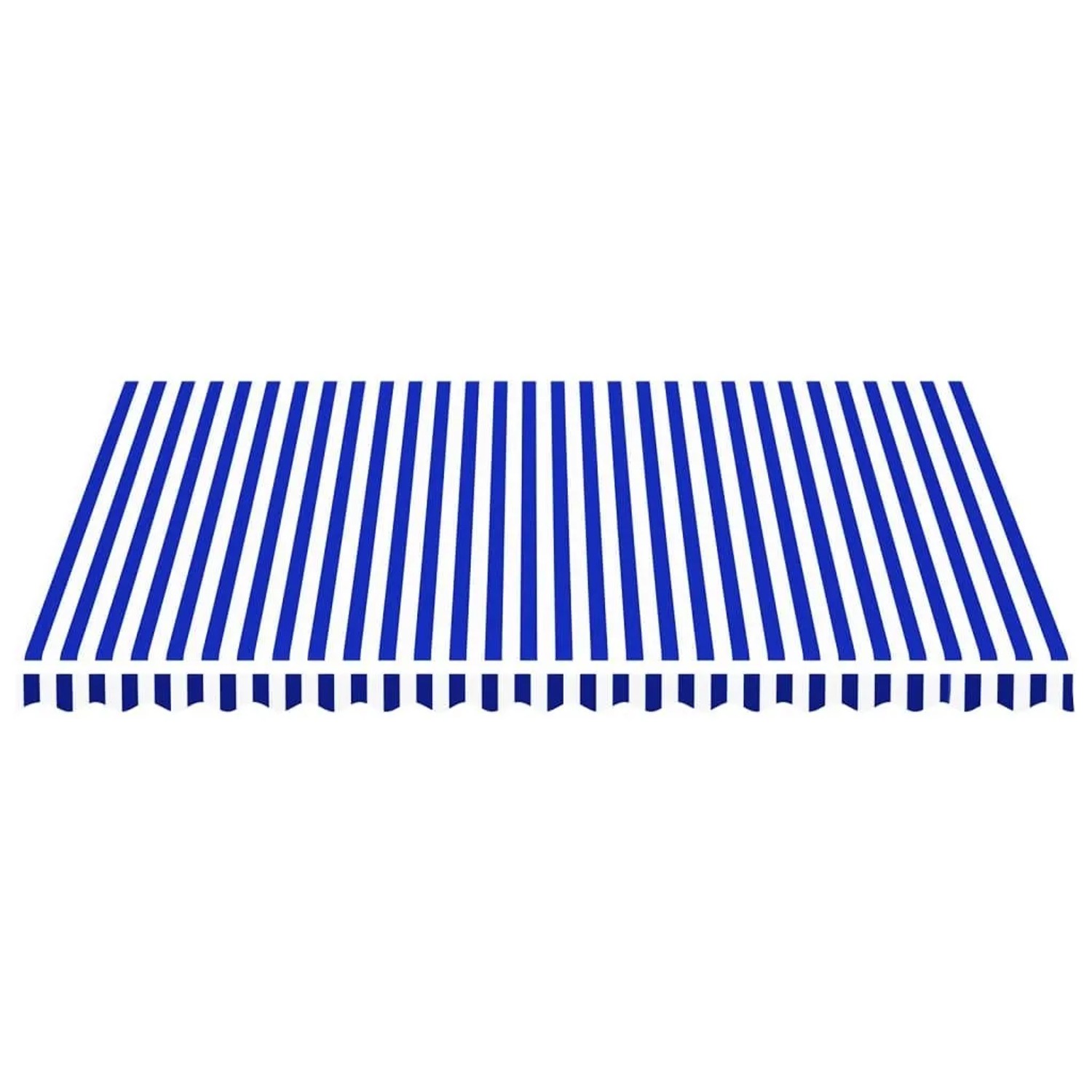 DELUKE Markisenbespannung blau-weiß gestreift, wasserabweisender Polyester Markisenstoff mit Volant für Terrassenüberdachungen.