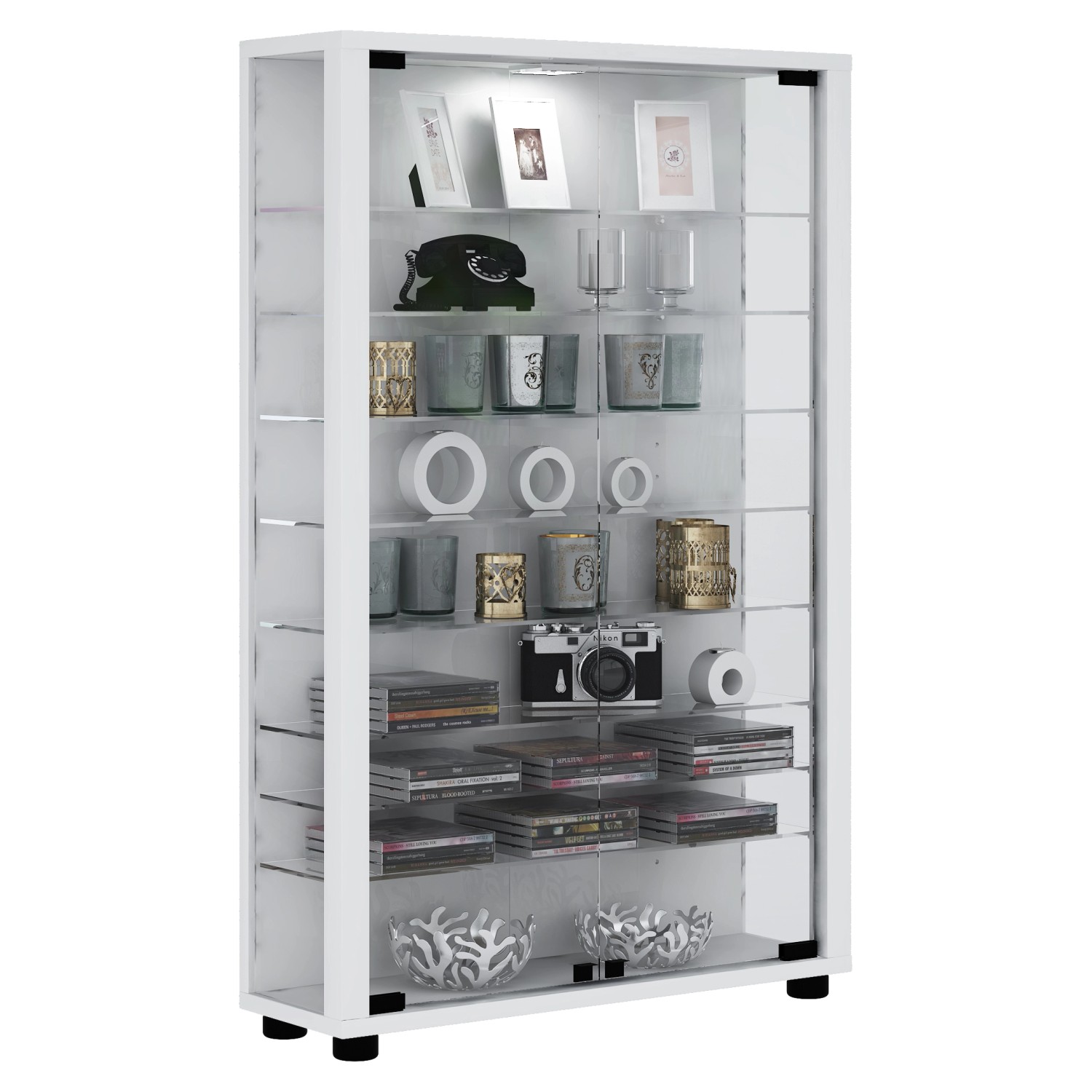 ebuy24 Lumo Mini Vitrinenschrank 2 Glastüren Glasvitrinen mit LED-Leuchten günstig online kaufen