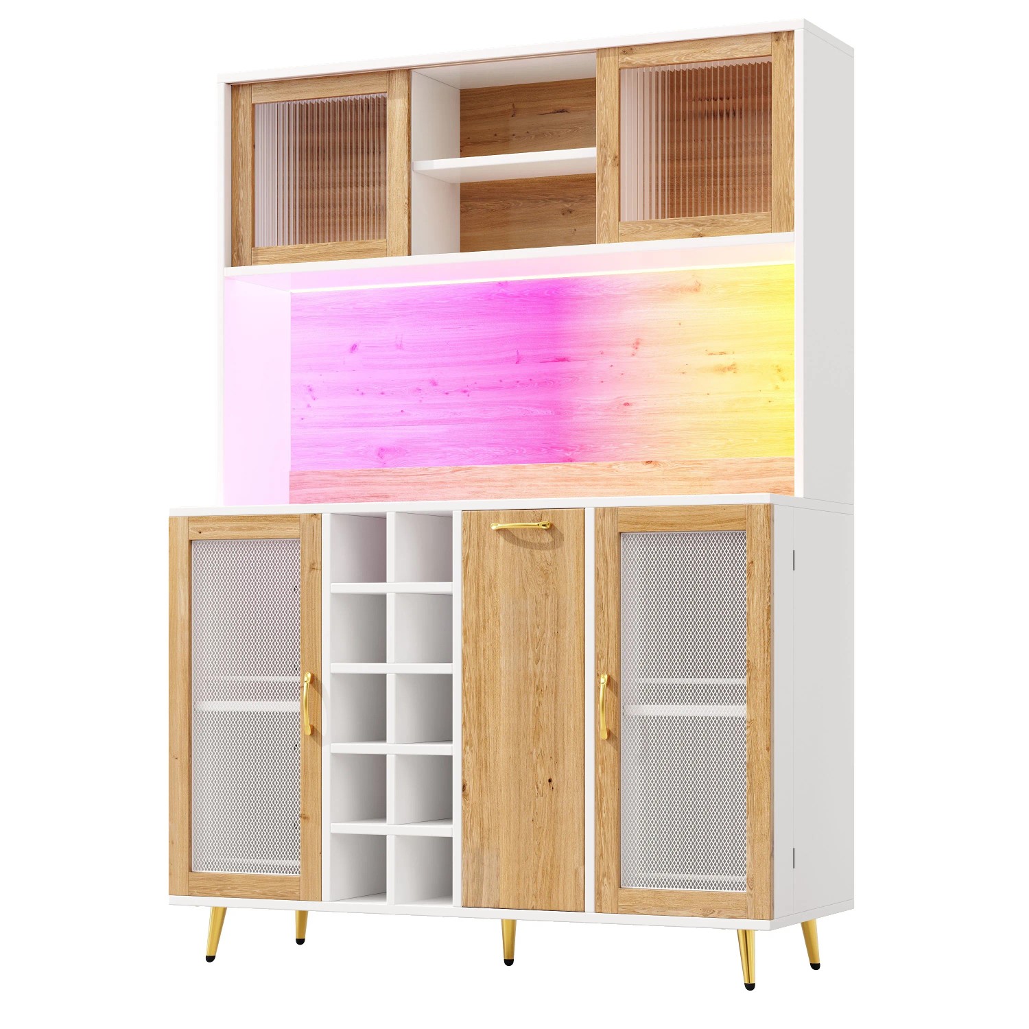 Merax Buffetschrank 120x40x180cm  LED  Weinregal  Snackregal  Steckdose Weiß
