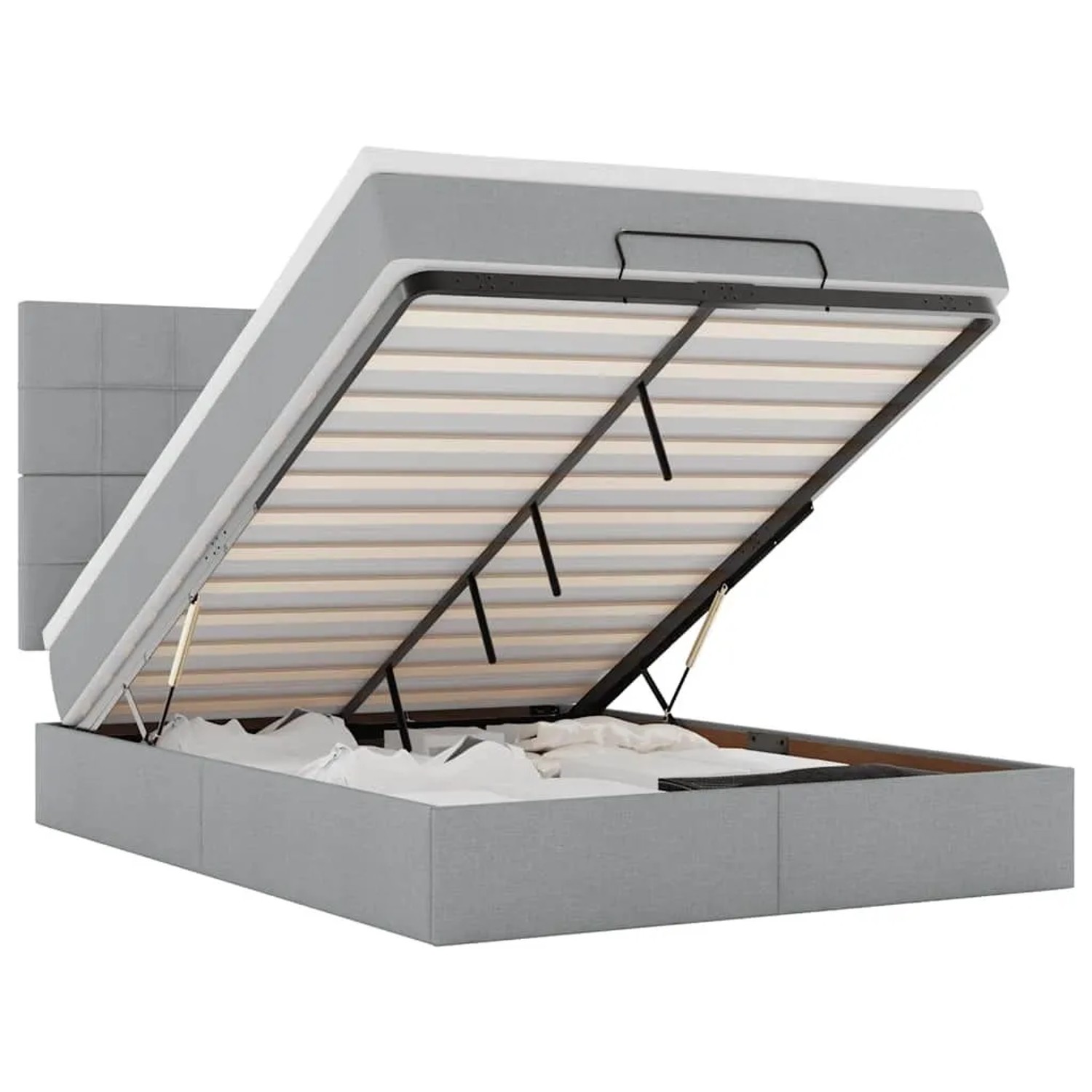 vidaXL Ottoman-Bett mit Matratze und LEDs Hellgrau 140x190 cm Stoff 3314003