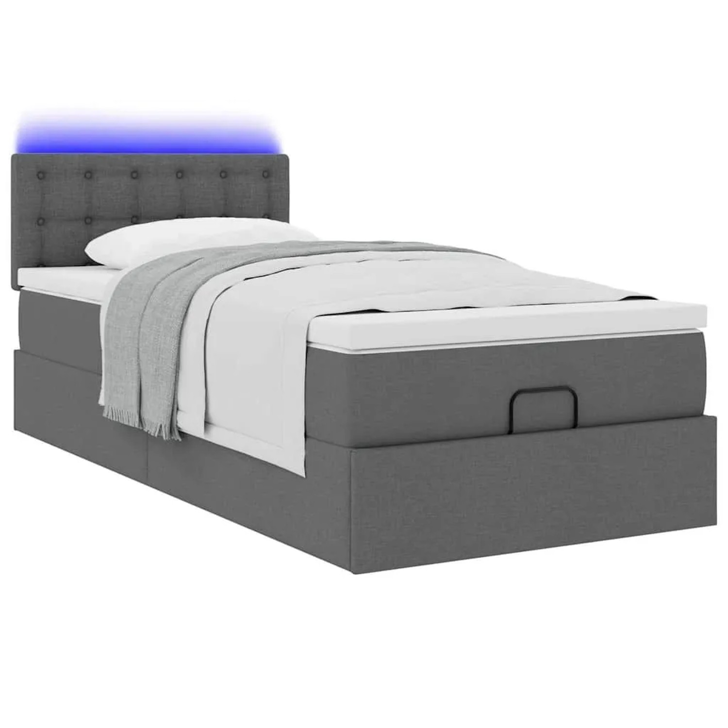 vidaXL Ottoman-Bett mit Matratze & LEDs Dunkelgrau 90x190 cm Stoff 3312437