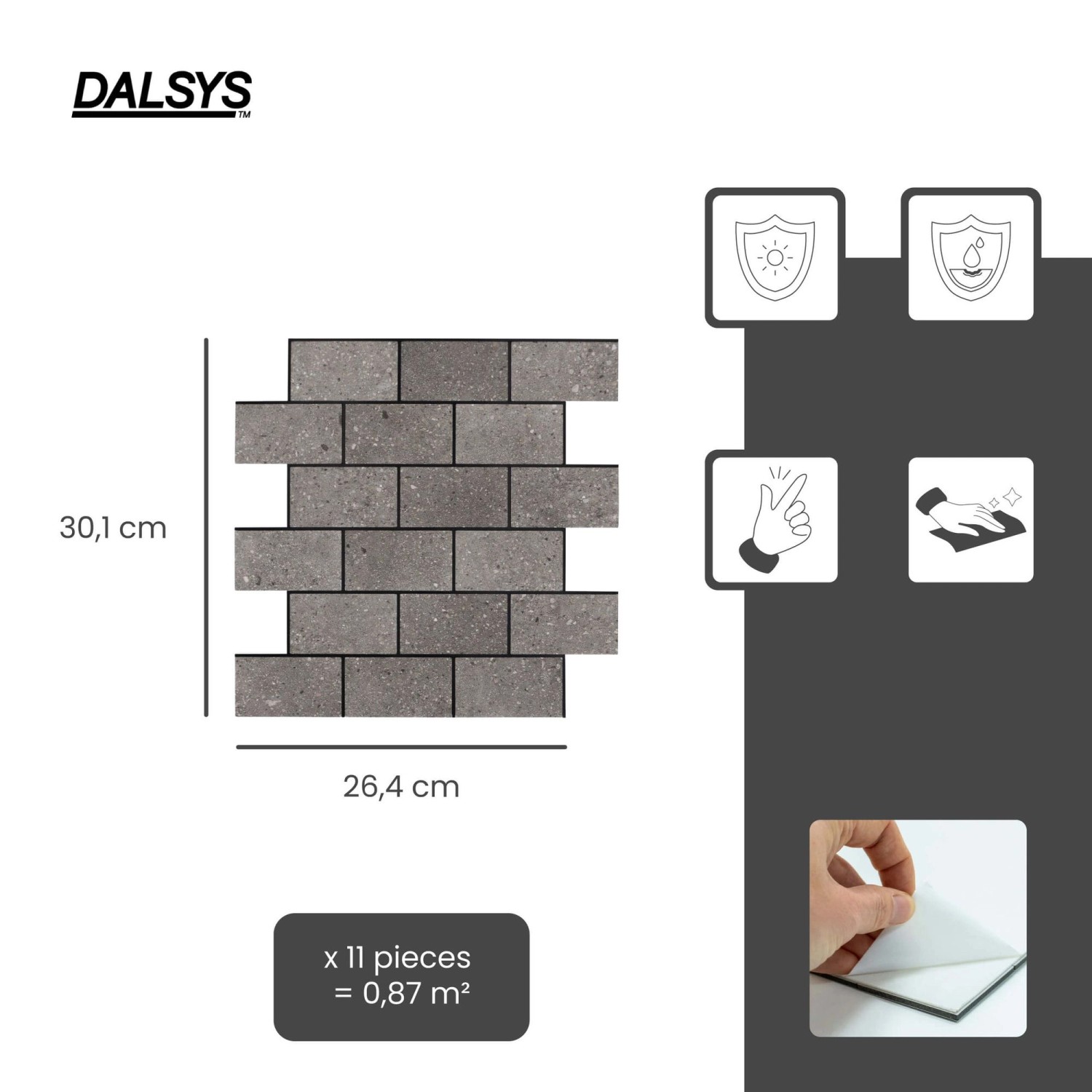 Dalsys Selbstklebende Fliesen 0,87m² 11 Stück Steinoptik Natur Grau_2