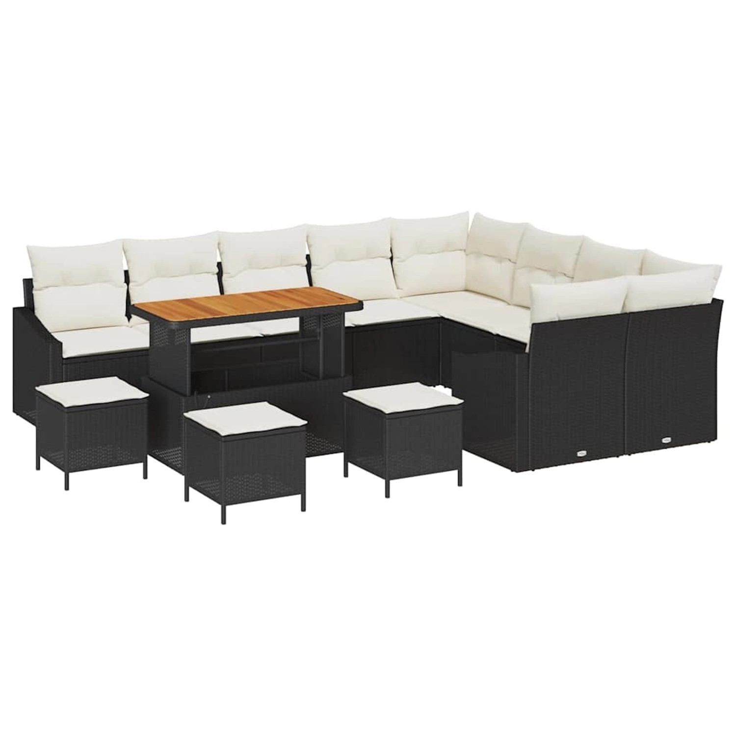vidaXL Garten-Sofa-Set mit Kissen 13-Tlg Schwarz Poly Rattan 3362700 günstig online kaufen
