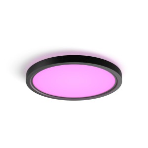 Schwarzes Philips Hue LED Panel Tento mit farbigem Licht, Ø 29,1 cm.