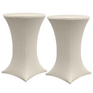 TRUTZHOLM 2er Set beige Stretch-Stehtischhussen für 70cm Tische, eng anliegend.