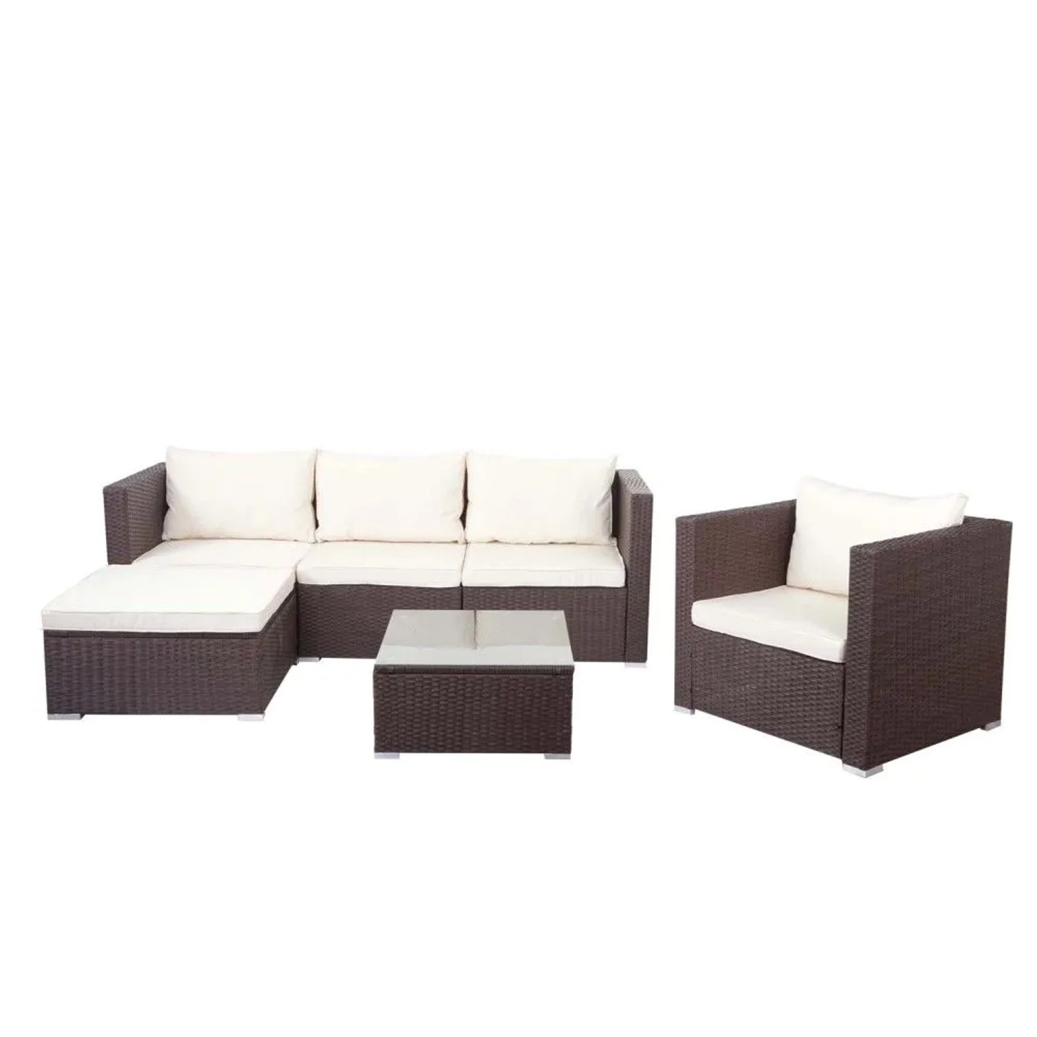 MCW Poly-Rattan-Garnitur Busto Braun Kissen Creme