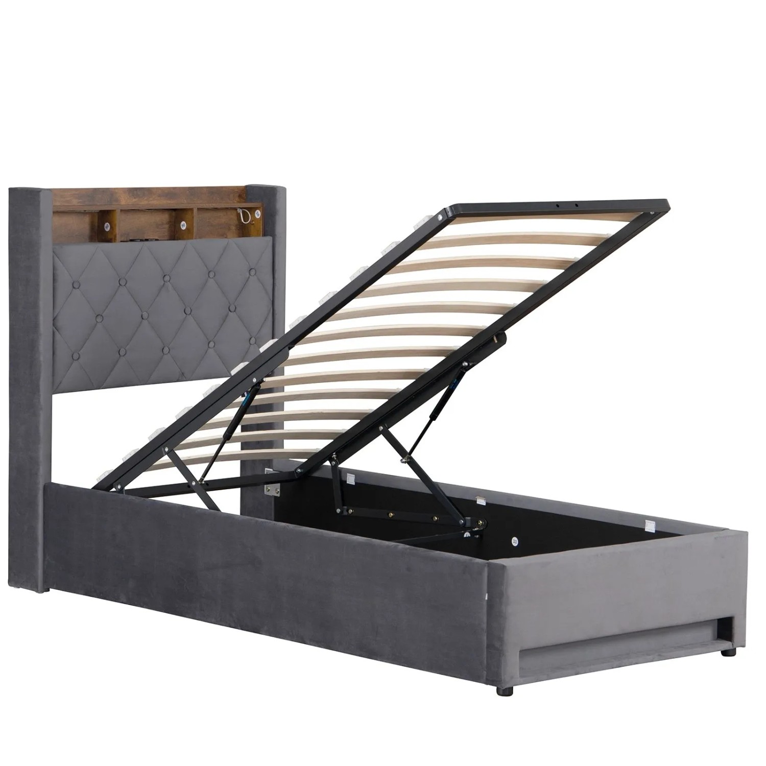 okwish Polsterbett mit LED Beleuchtung USB Steckdosen Schlafzimmer 140x 190 cm Grau
