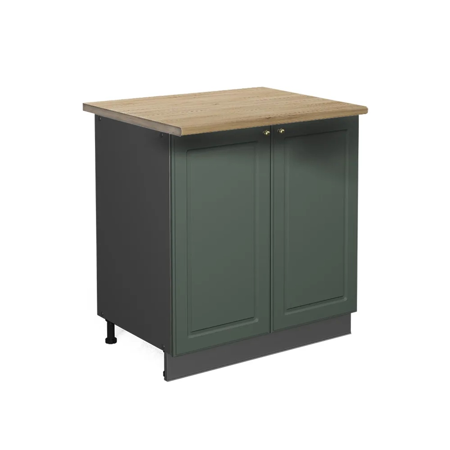 Vicco Spülenunterschrank Fame-Line in Grün-Gold/Anthrazit mit Eiche Arbeitsplatte, 80 cm breit.