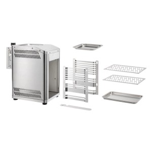 Taino Design Oberhitzegrill Gas Steakgrill Edelstahl, zerlegt mit 2 Grillrosten, Fettwanne, Warmhalteschale, Rostheber.