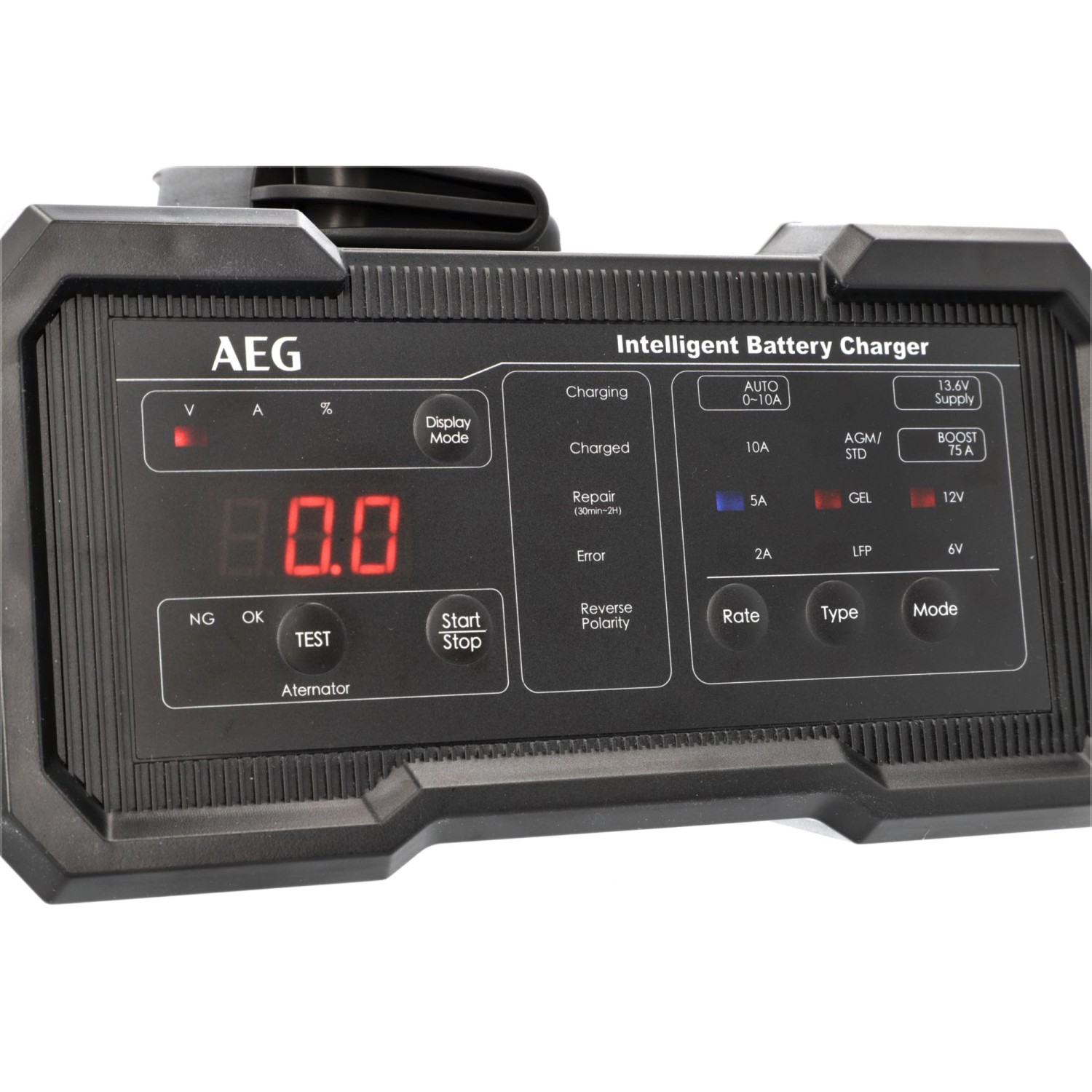 AEG Batterieladegerät CW10 für 6V/12V Batterien mit LED-Anzeige und diversen Schutzfunktionen.