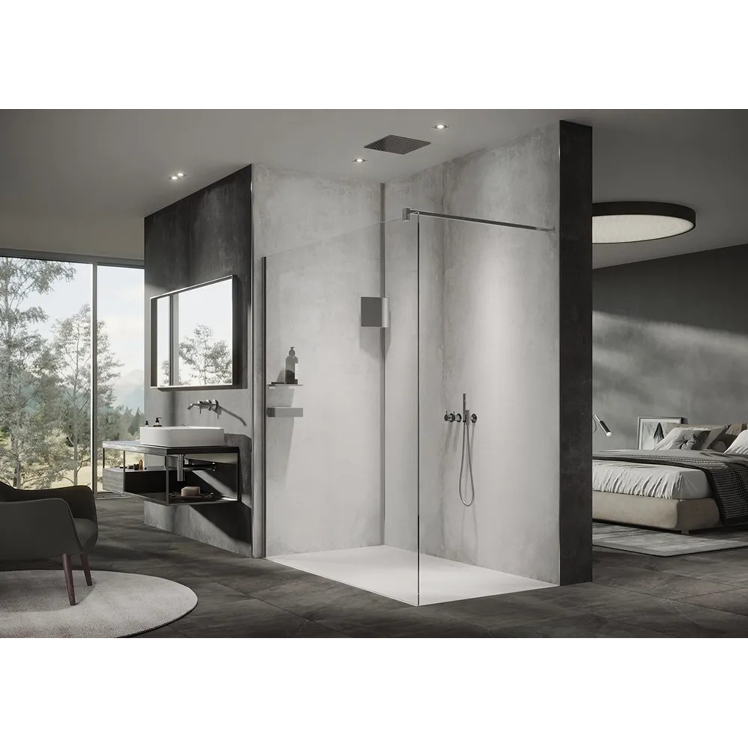 Hüppe Design Pure Seitenwand, 100x200 cm, Silber Matt, 6 mm Glas, Walk-In Dusche.