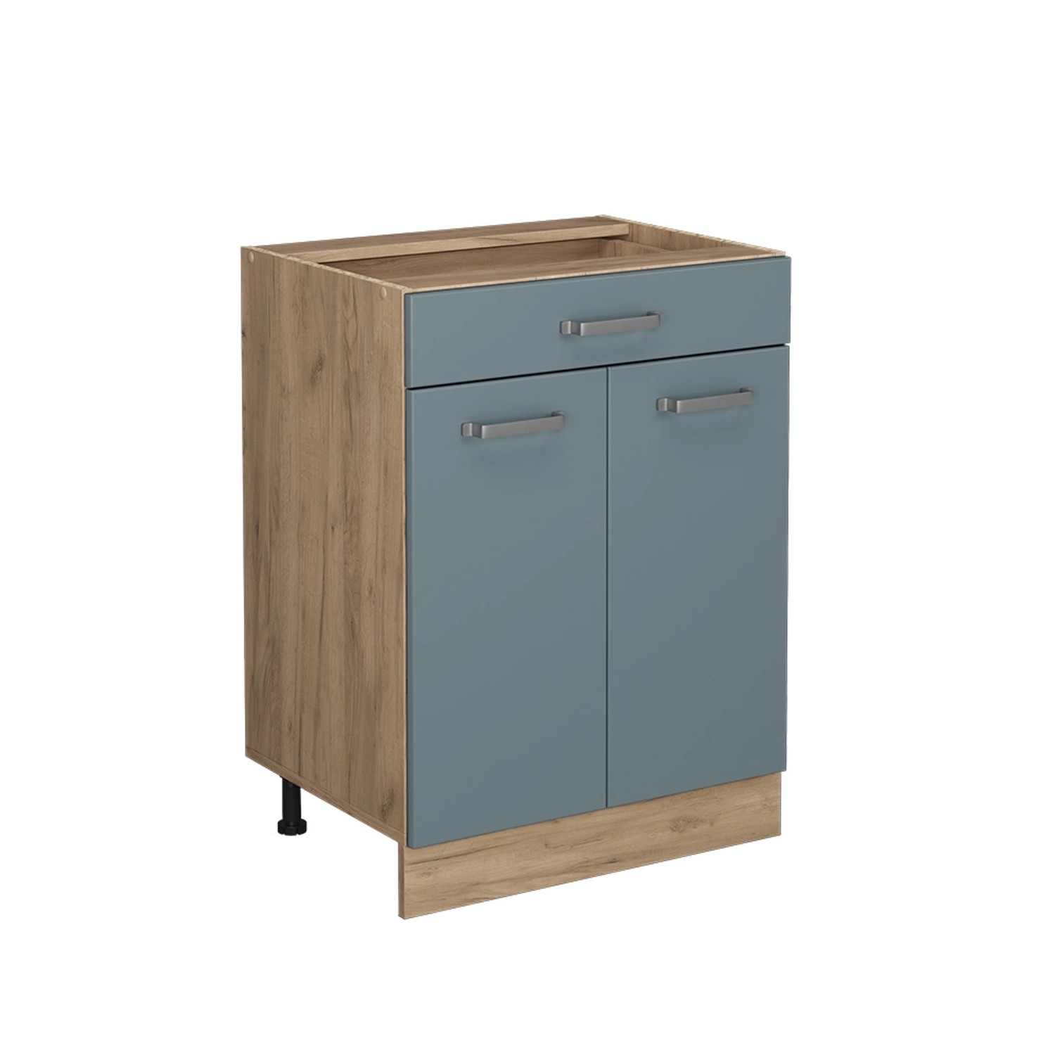 Thumbnail - Vicco Küchenunterschrank R-Line Blau-Grau 60 cm mit Schublade ohne Arbeitsplatte mit Goldkraft Eiche Korpus