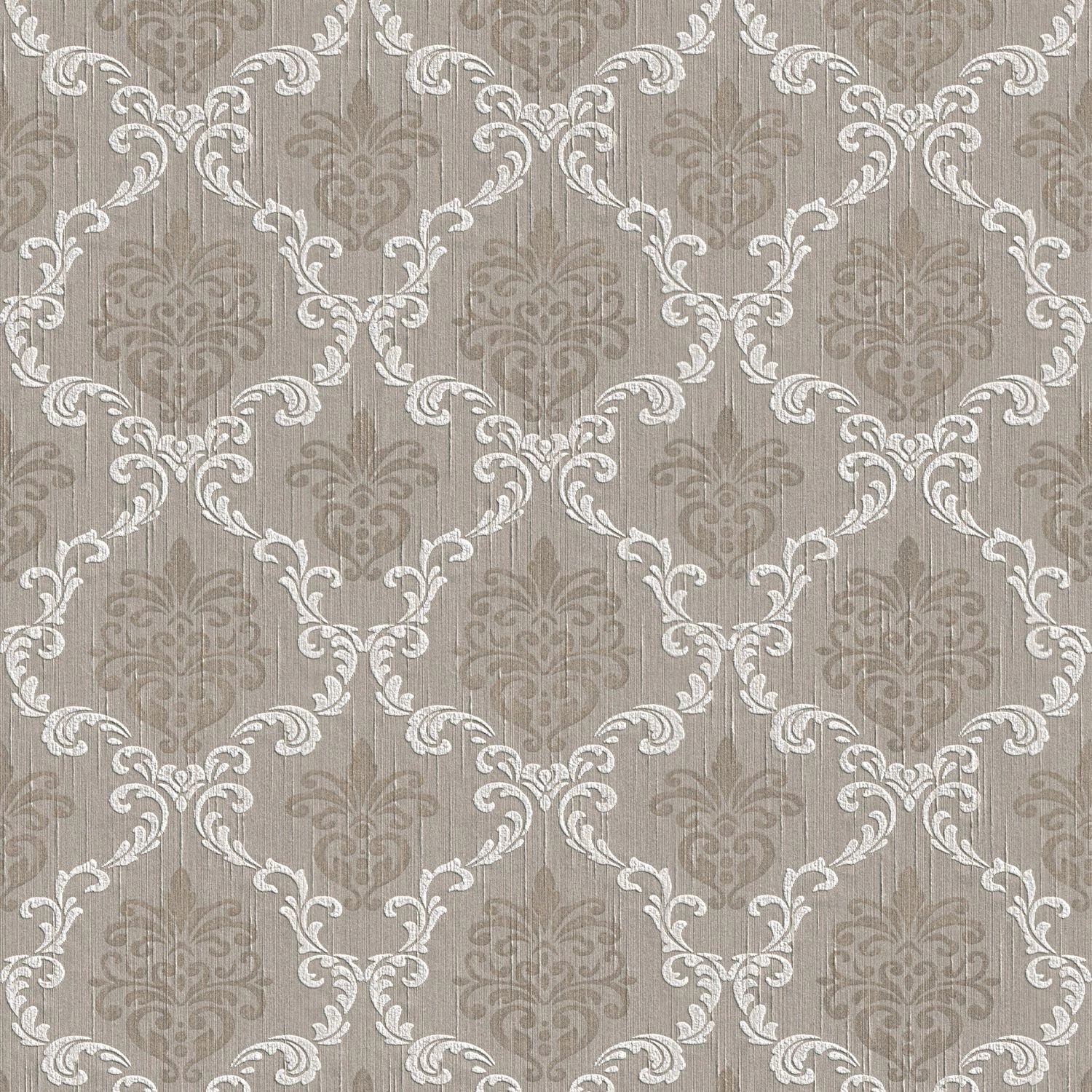 PROFHOME 956296-GU Textiloptik Tapete Barock Matt Grau Beige 0,53 m x 10,05 günstig online kaufen