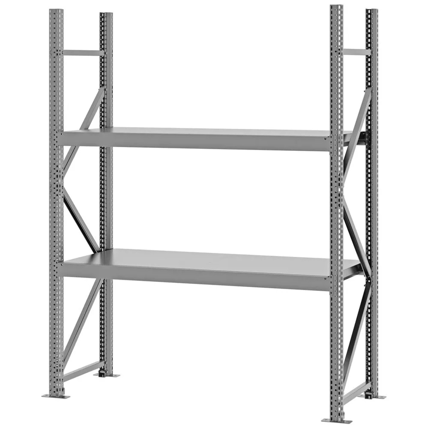 PROREGAL Weitspannregal Schraub-Stecksystem MAGNUS PRO Made In Germany Grundregal 200x150x50cm 2 Ebenen Stahlböden Fachlast 750kg Verzinkt