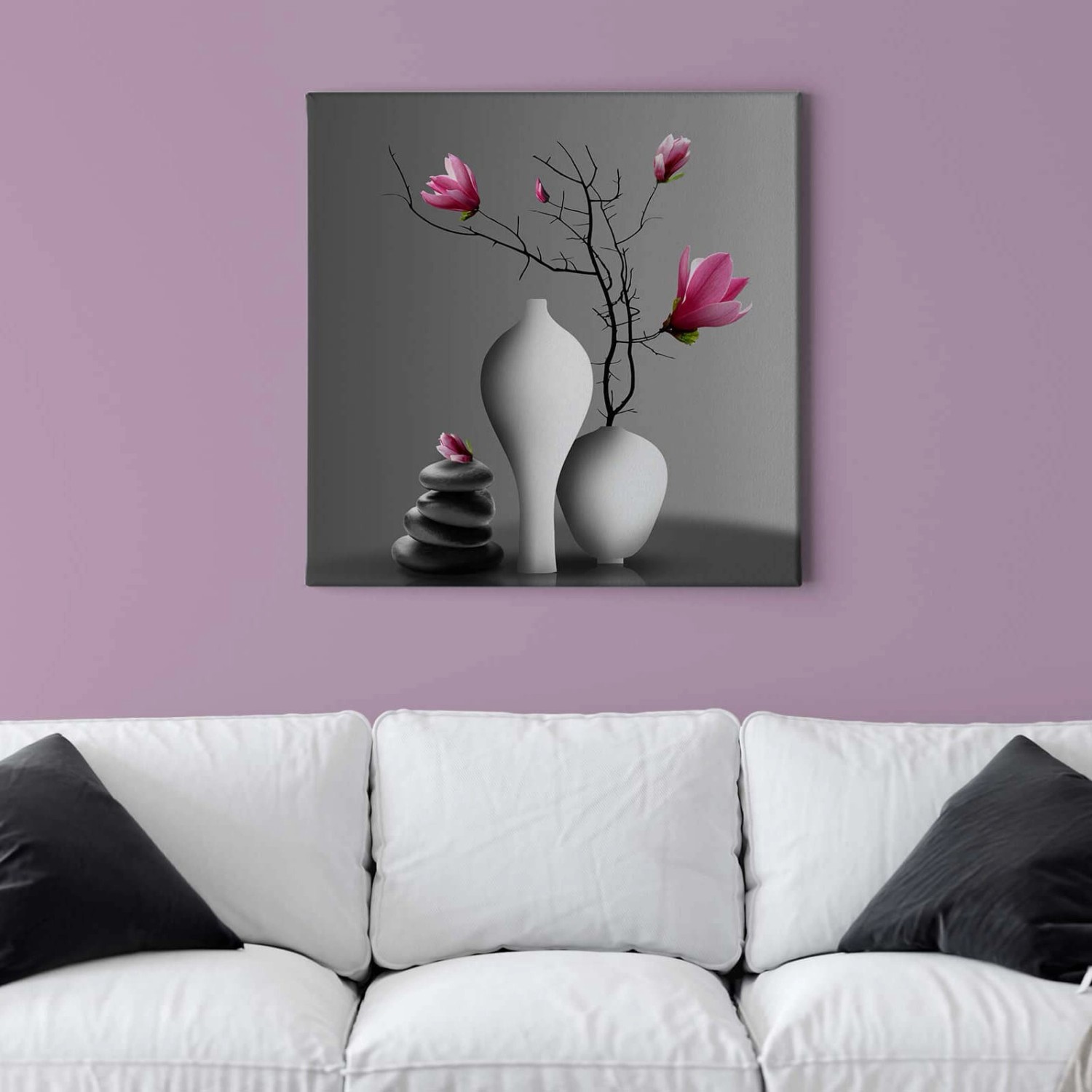 Bricoflor Blumen Bild Mit Magnolie Blume In Vase Leinwandbild Im Wellness Stil Modernes Wandbild In Grau Und Pink Mit St