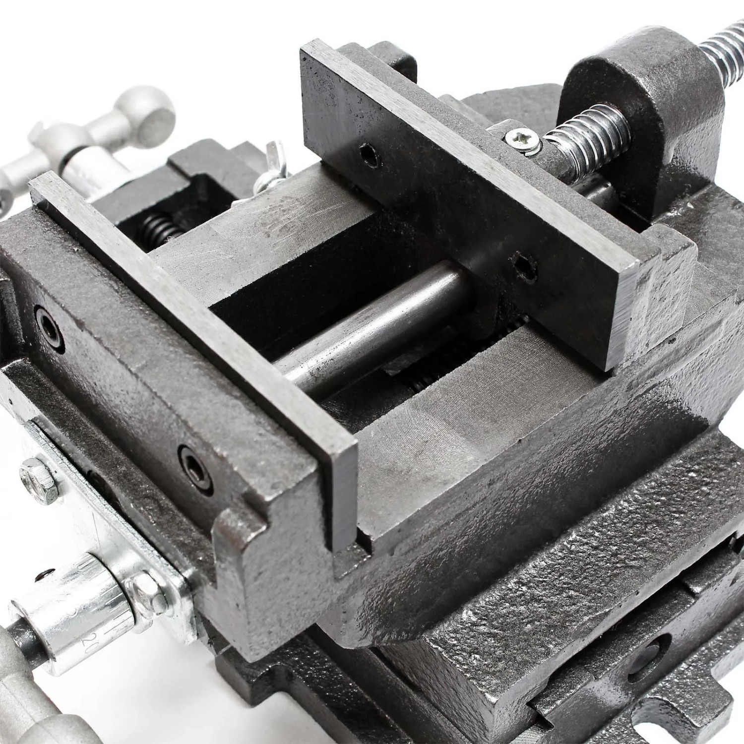 Robuster Wiltec Maschinenschraubstock aus Gusseisen mit 2 Achsen und 75mm Backen. Ideal für Frästisch & Werkbank.