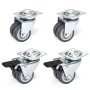 SOTECH 4er Set Doppel Lenkrollen Ø50 mm: 2 mit Bremse, 2 ohne. Graue Räder, silbernes Metallgehäuse. Für Möbel, Schwerlast.
