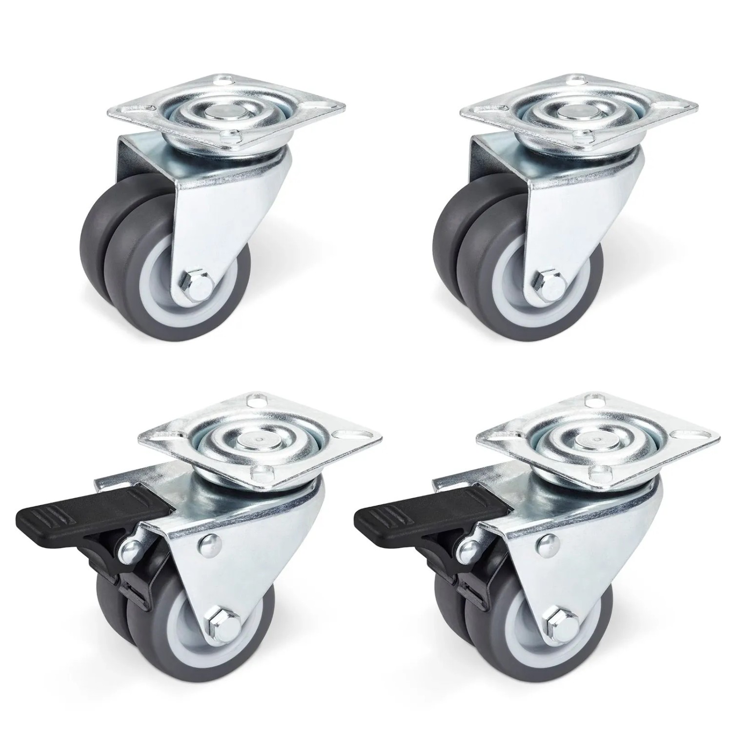 SOTECH 4er Set Doppel Lenkrolle Ø50 mm 2x Bremse und 2x Ohne Bremse