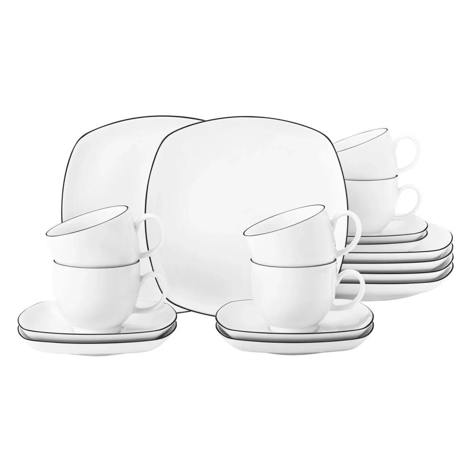 Seltmann Weiden Lido Black Line Kaffeeservice Eckig 18-teilig