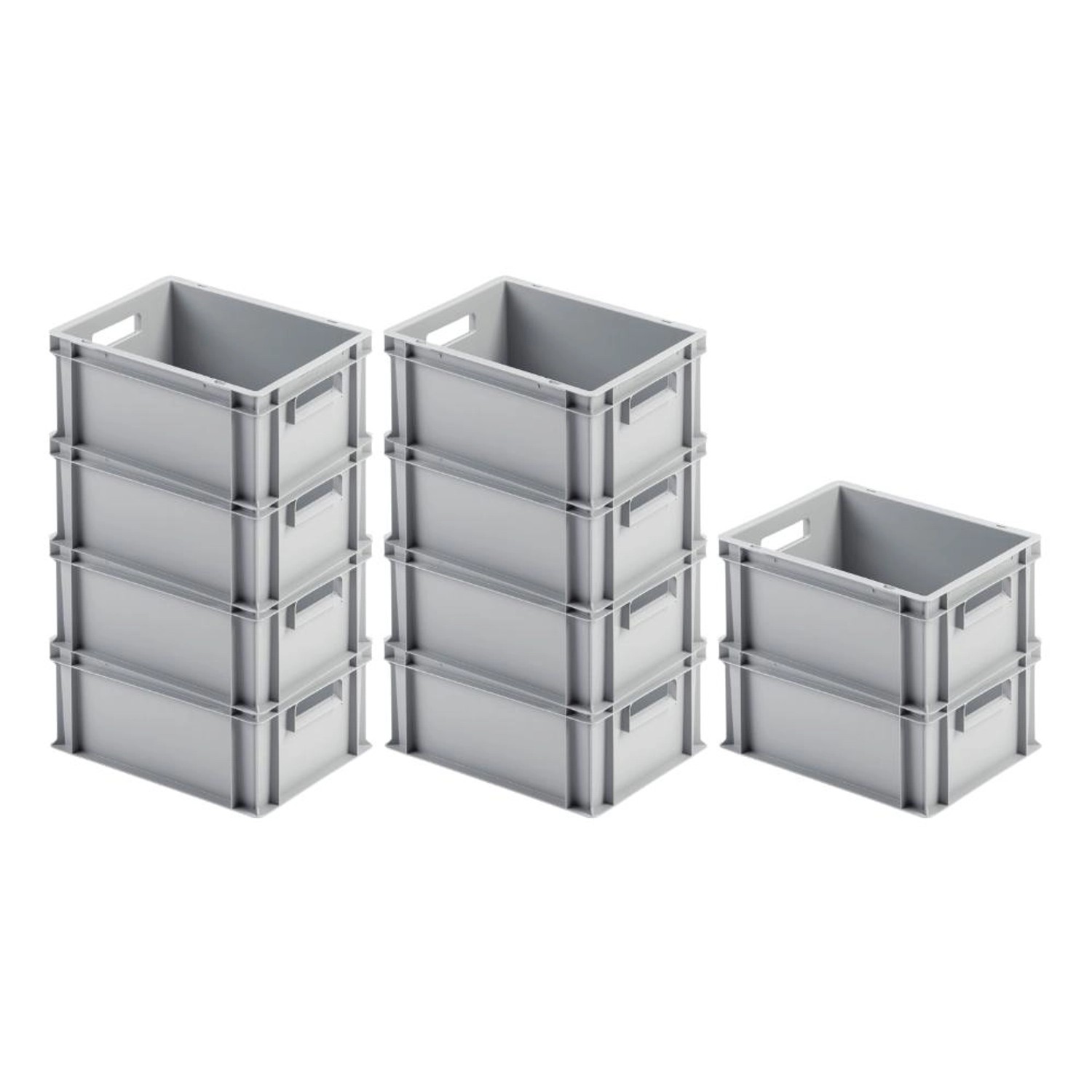 SuperSparSet 10 x Eurobehälter Mit Offenem Griff HxBxT 17,5 x 30 x 40 cm 16 Liter Grau Eurobox Transportbox Transportbeh...