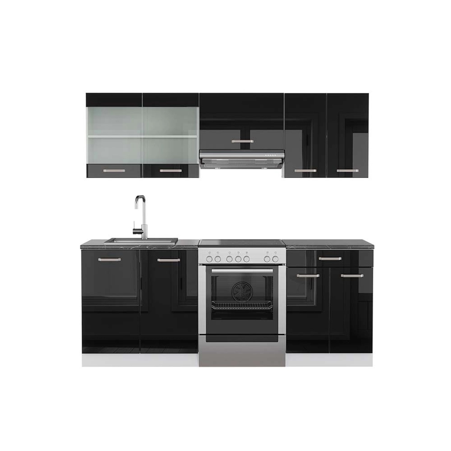Vicco R-Line Küchenzeile Schwarz Hochglanz/Weiß 200 cm AP Anthrazit günstig online kaufen