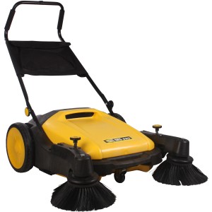 Gelbe Texas Kehrmaschine MS 920 mit Auffangbox für Innen- und Außenbereiche.
