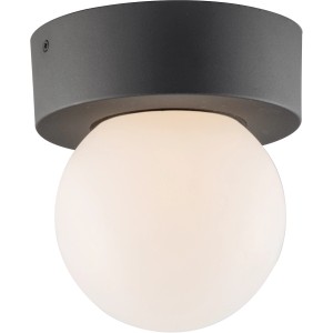 Eco-Light Außenwandleuchte Skittle, anthrazitfarbene Deckenleuchte mit runder, weißer Glaskugel.