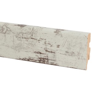Sockelleiste Kiefer Fresco weiß, 60mm hoch, mit Holzstruktur für Bodenabschluss.