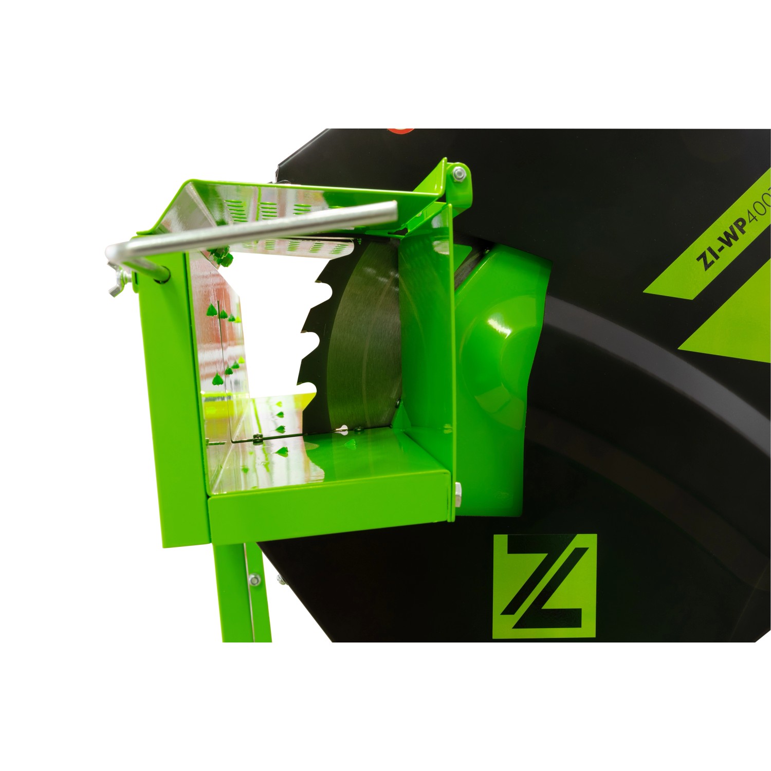 Zipper ZI-WP400TN Wippsäge mit grünem Gehäuse und Sägeblatt im Detail.