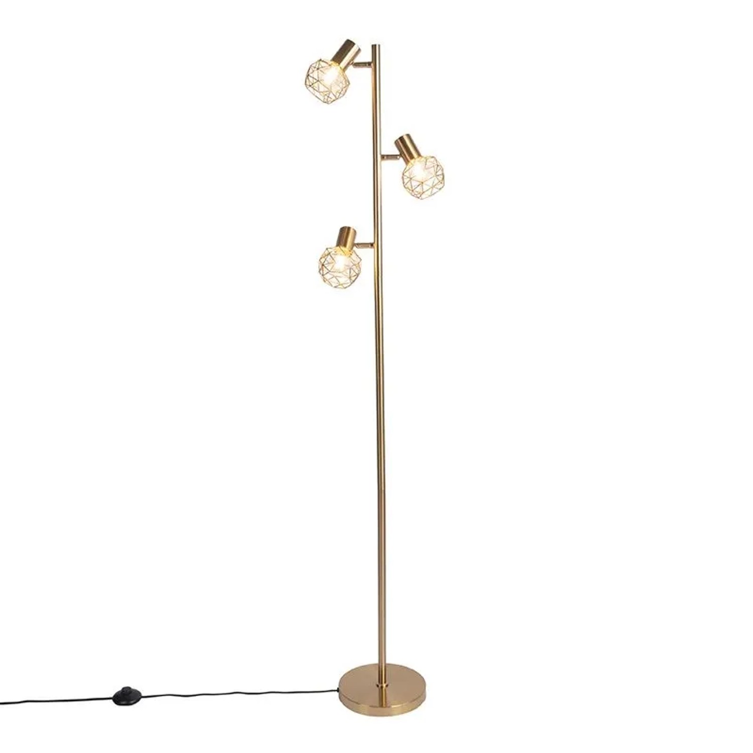 QAZQA Design Stehleuchte Gold 3 Licht Verstellbar Mesh